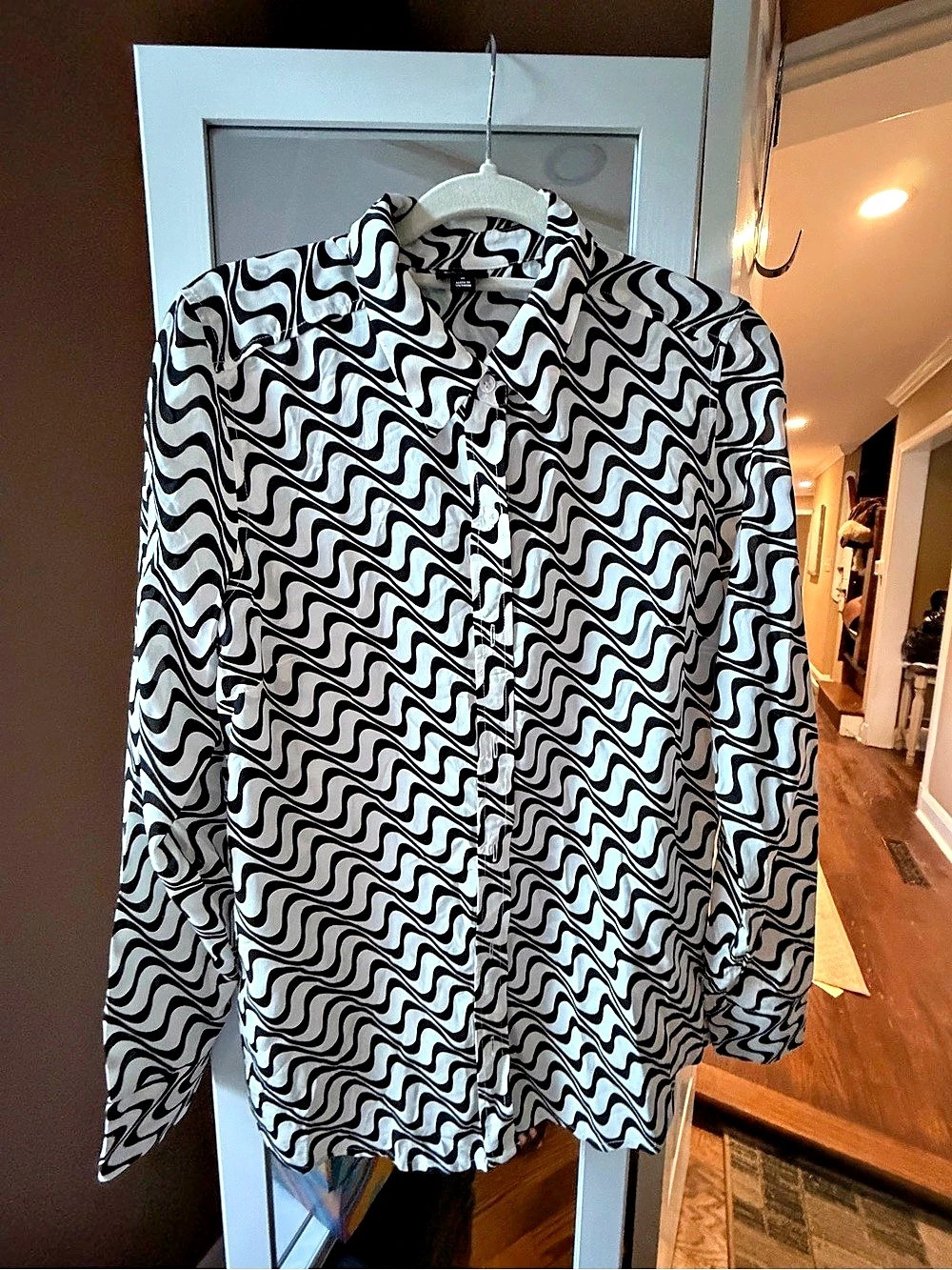 I.N.C International Concepts Abstract Button Down Shirt in Black & White Size